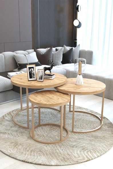 FAYMEND Giant Lüks 3'lü Orta Sehpa Modern Cappuccino Atlantik Çam ürün görseli 1