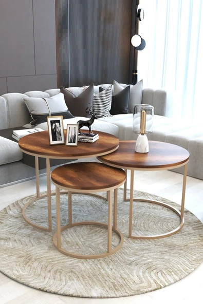 FAYMEND Giant Lüks 3'lü Orta Sehpa Modern Cappucino Barok ürün görseli 1