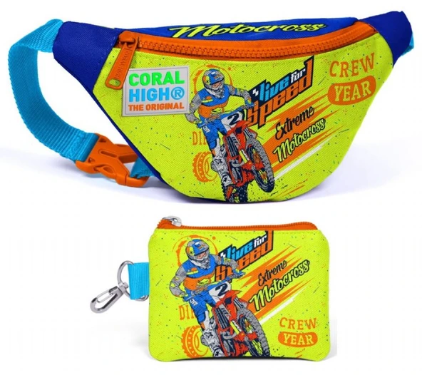 Coral High Sarı Mavi Motorsiklet Bel Çantası ve Bozuk Para Çantası Seti - Erkek Çocuk ürün görseli 1