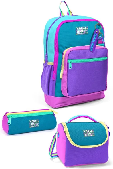 Coral High Kids Pembe Pastel Renkli 3'lü Okul Çanta Seti SET0123759 ürün görseli 1