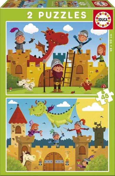 Educa 2x48 Parça Çocuk Puzzle (Dragons and Knights) ürün görseli 1