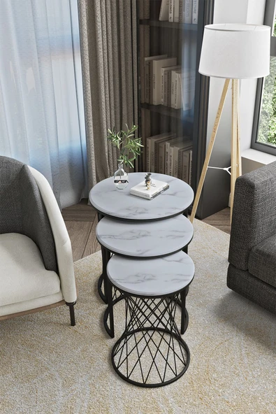 EMGA HOME Zenith Zigon Sehpa - Beyaz Mermer ürün görseli 1