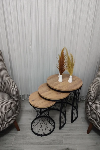 MLN HOME Elipsa Üçlü Zigon Sehpa Takımı, Ceviz Rengi Zigon Seti ürün görseli 1