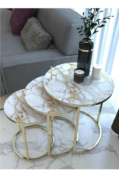 FAYMEND Faymed Mermer Desen Gold Metal Zigon Sehpa ürün görseli 1