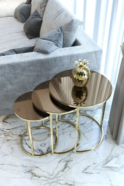 CAPRİDOS MOBİLYA Gold Bronz Aynalı Zigon Sehpa ürün görseli 1