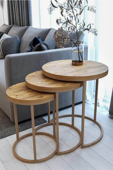 ECOL DESİNGS Ecol 3lü Lüx C Zigon Sehpa Capicino Atlantik Çam ürün görseli 1