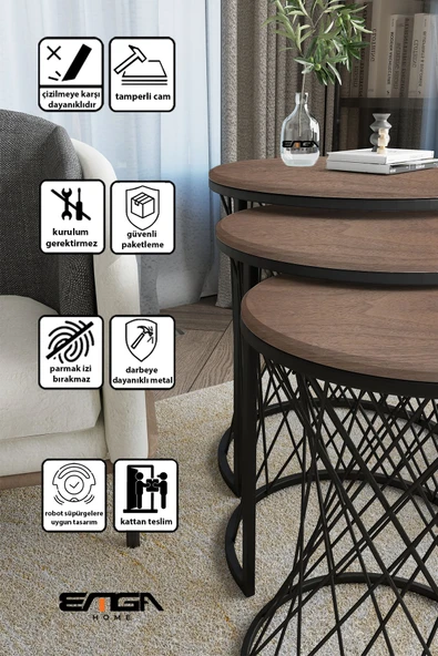 EMGA HOME Zenith Zigon Sehpa - Ceviz - Resim 4
