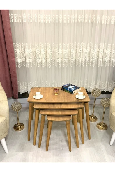 Evmob Home 4lü (dörtlü) Zigon Sehpa Ahşap Mdf - Ceviz ürün görseli 1