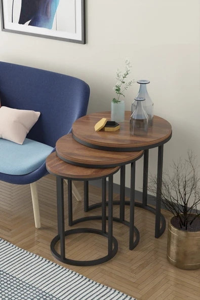ECOL DESİNGS Ecol Zigon Sehpa Takımı Ceviz ürün görseli 1