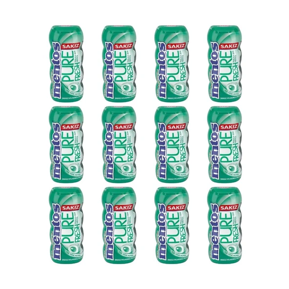 Mentos Pure Fresh Yeşil Nane Aromalı Şekersiz Tatlandırıcılı Draje Sakız 30 g x 12 Adet ürün görseli 1