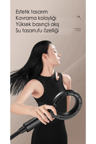 KUSTAR Super Sonic Su Tasarruflu Siyah Turbo Jet Banyo Duş Başlığı El Duşu ürün görseli 1