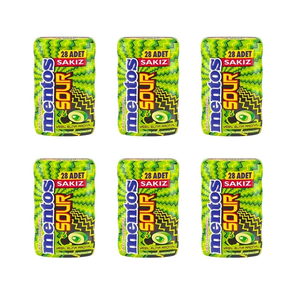 Mentos Sour Yeşil Elma Aromalı Şekersiz Tatlandırıcılı Ekşi Draje Sakız 56 g x 6 Adet ürün görseli 1