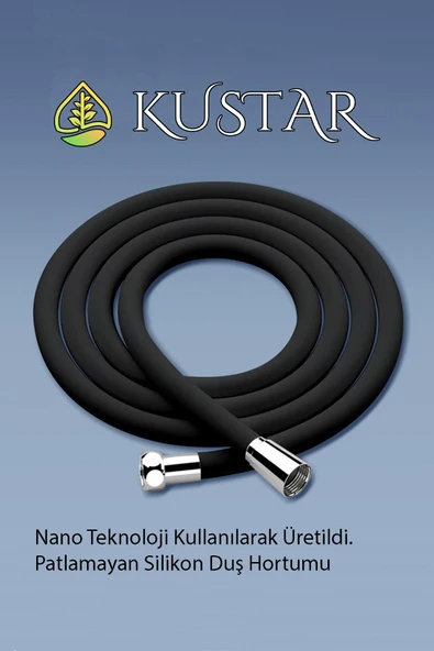 KUSTAR Nano Silikon Patlamaz Yırtılmaz Ezilmez Duş Hortumu 150 cm Siyah Banyo Duş Hortumu ürün görseli 1