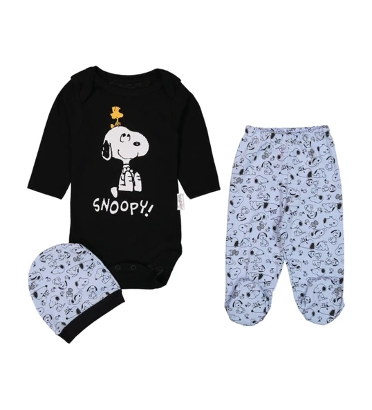 SNOOPY BADİLİ 3 PARÇA ERKEK BEBEK TAKIM ürün görseli 1