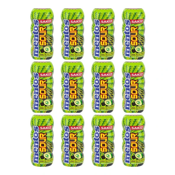 Mentos Sour Yeşil Elma Aromalı Şekersiz Tatlandırıcılı Ekşi Draje Sakız 30 g X 12 Adet ürün görseli 1