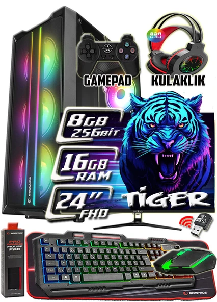 WarboX TİGER 8GB Ekran Kartı Rx580 DDR5 Xeon X5650 16gb Ram 256gb Ssd 250gb Hdd 24" Monitör Gaming ürün görseli 1