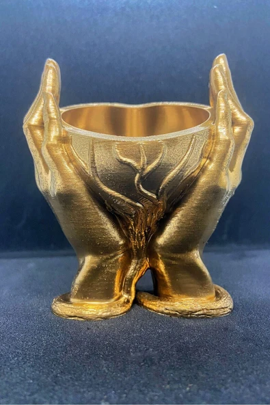 TatuCraft Eller Arasında Kalp Vazo - Gold ürün görseli 1