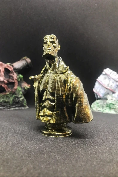 TatuCraft Hellboy Büst 10cm - Gold Efekt - Resim 2