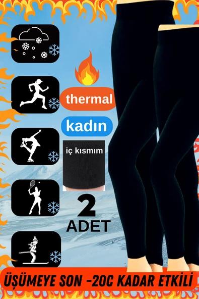 2Li Kadın Kışlık Siyah Termal İçi Polar Havlu Termal İçlik Tayt Çorap -20c Dayanıklı ürün görseli 1