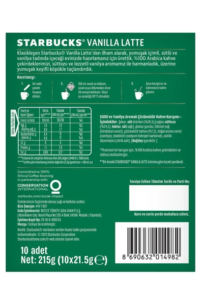Starbucks Vanilla Latte Premium Kahve Karışımı 3 X 10'lu Paket (10X21,5G) ürün görseli 1