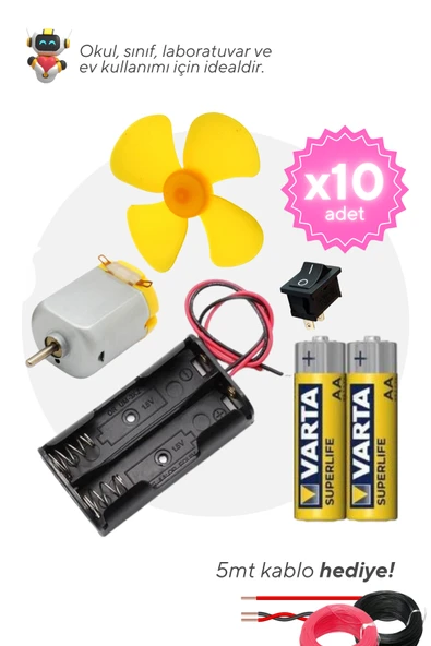 10'lu Paket Deney Seti (Motor, Pervane, Anahtar, Pil Yuvası, Pil ve Kablo) - Okul ve Sınıflar için MEB Uyumlu ürün görseli 1