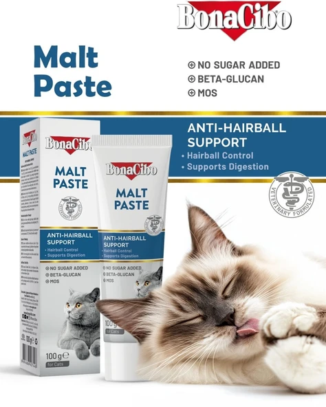 BonaCibo Malt Paste Yetişkin Kediler İçin Tüy Yumağı Önleyici Malt Macun 100 ml ürün görseli 1