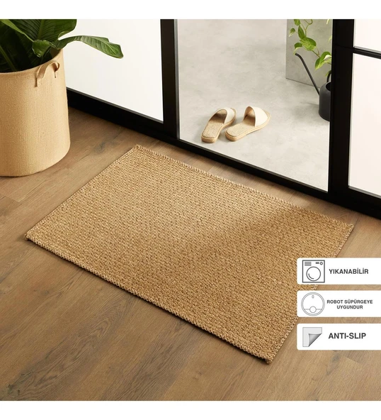 Yıkanabilir Jüt Görünümlü Naturel Renk Hasır Desenli Paspas 60 x 90 cm ürün görseli 1