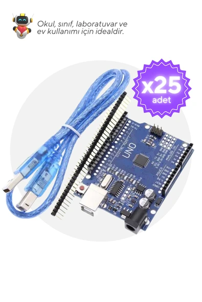25'li Paket Arduino UNO R3 CH340 Programlanabilir Geliştirme Kartı - Okul ve Sınıflar için MEB Uyumlu ürün görseli 1