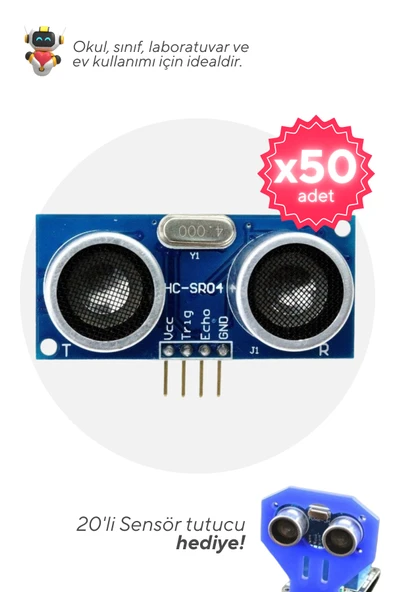 50'li Paket HC-SR04 Ultrasonik Mesafe Sensörü - Okul ve Sınıflar için MEB Uyumlu ürün görseli 1