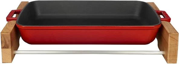 Lava LV P TP 2640 K4 O Ahşap Altlıklı 26x40 cm Kırmızı Döküm Dikdörtgen Fırın Tepsisi ürün görseli 1