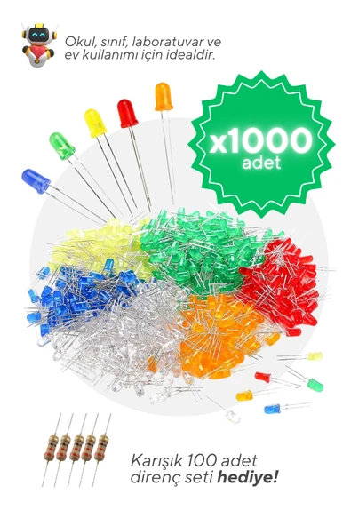 1000 Adet 5mm LED Karışık Renk - Okul ve Sınıflar için MEB Uyumlu ürün görseli 1