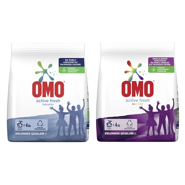 Omo Active Fresh Beyazlar 4 kg + Renkliler 4 kg 2 li Set ürün görseli 1