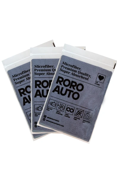 Roro Auto Fuji 3'lü Mikrofiber Araç Kurulama Seti 40x40 Gri ürün görseli 1