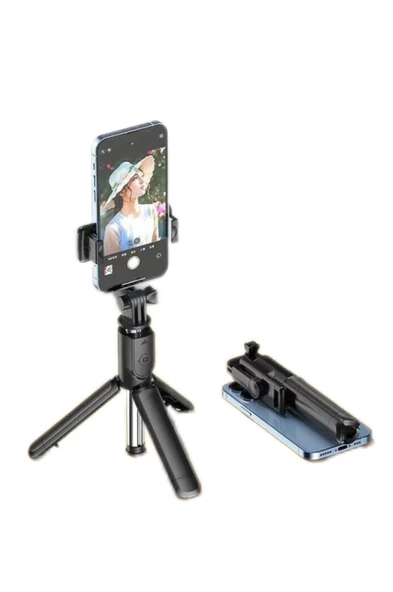 Öz Çekim Çubuğu Tripod Olabilen Telefon Tutuculu Masaüstü Kablosuz Kumandalı Selfie Çubuğu ürün görseli 1