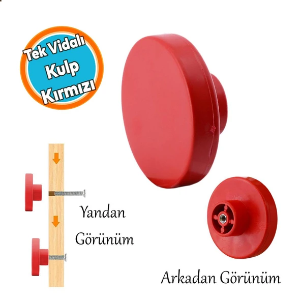Yuvarlak Düz Kırmızı Renk Oda Mobilya Mutfak Dolabı Kapak Kulpu Plastik Çekmece Kulbu 1 ADET ürün görseli 1