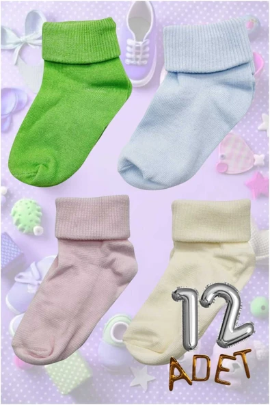 Organik Pamuklu Dört Mevsim 12'li  Bebek Çorabı Renkli Bebek Çorap ürün görseli 1