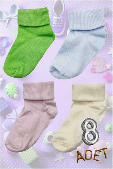 Organik Pamuklu Dört Mevsim 8'li  Bebek Çorabı Renkli Bebek Çorap ürün görseli 1