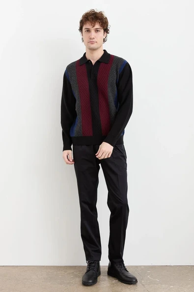 Desen Erkek Uzun Kol Polo Yaka Kazak - Vintage Minimalist Stil ürün görseli 1