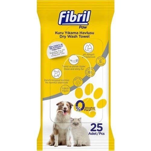 Fibril Evcil Hayvan Kuru Yıkama Havlusu 25 Adet ürün görseli 1