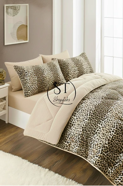 Shopyteks Çift kişilik Leopar Welsoft Uyku Seti Çift Taraflı 195x215 ürün görseli 1