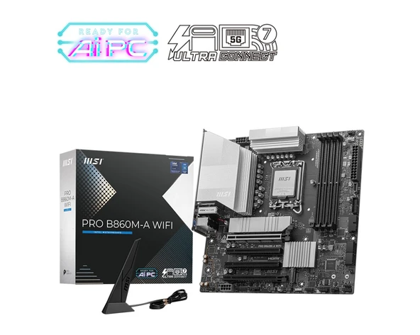MSI MB PRO B860M-A WIFI SOKET 1851 DDR5 8600MHZOC 3xM.2 1x TB4 HDMI DISPLAY 5G LAN WIFI 7 mATX ürün görseli 1