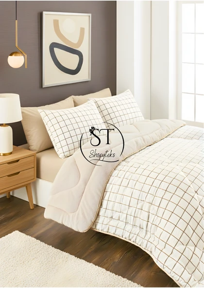 Shopyteks Çift kişilik Krem Kare Welsoft Uyku Seti Çift Taraflı 195x215 ürün görseli 1