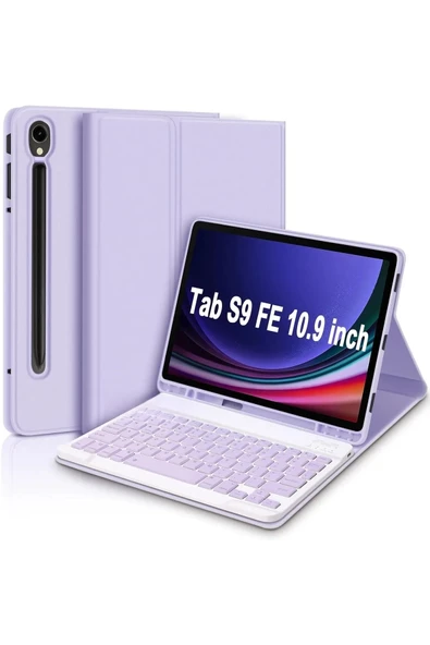 Samsung Galaxy Tab S9 Fe 10.9" Q Türkçe Klavyeli Kılıf Kalem Bölmeli Bluetooth Özellikli Standlı  LAVANTA ürün görseli 1