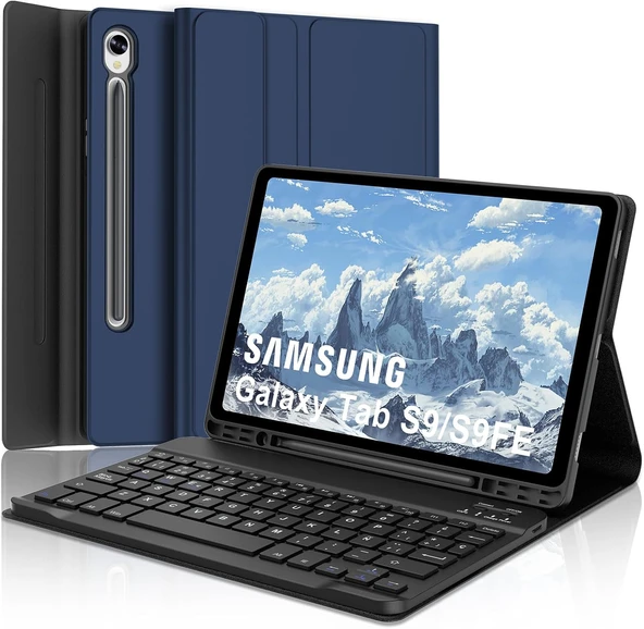 Samsung Galaxy Tab S9 Fe 10.9" Q Türkçe Klavyeli Kılıf Kalem Bölmeli Bluetooth Özellikli Standlı  LACİVERT ürün görseli 1