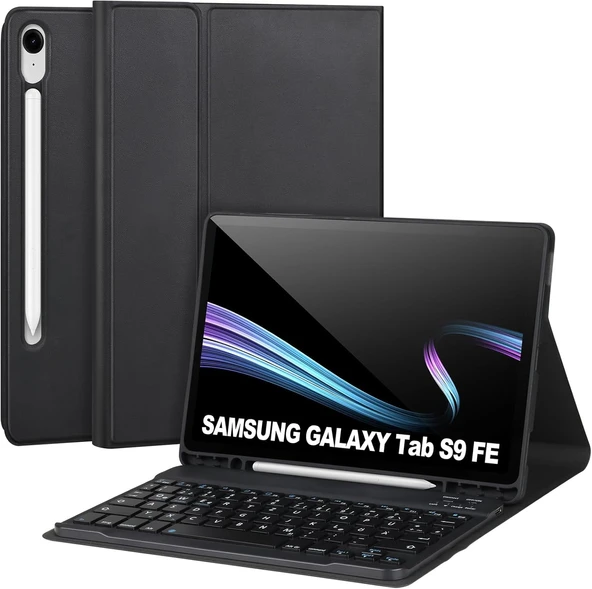 Samsung Galaxy Tab S9 Fe 10.9" Q Türkçe Klavyeli Kılıf Kalem Bölmeli Bluetooth Özellikli Standlı  SİYAH ürün görseli 1