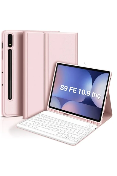 Samsung Galaxy Tab S9 Fe 10.9" Q Türkçe Klavyeli Kılıf Kalem Bölmeli Bluetooth Özellikli Standlı  ROSE GOLD ürün görseli 1