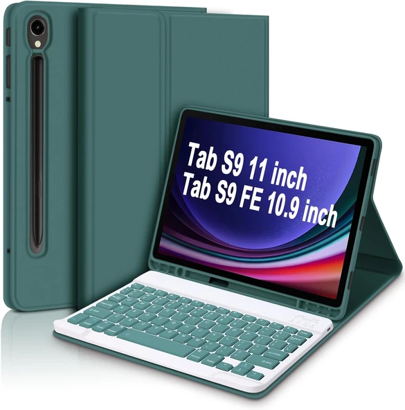 Samsung Galaxy Tab S9 Fe 10.9" Q Türkçe Klavyeli Kılıf Kalem Bölmeli Bluetooth Özellikli Standlı  YEŞİL ürün görseli 1