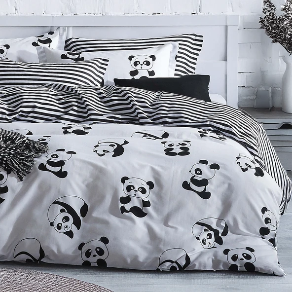Upstyle Kolay Ütülenir Nevresim Takımı Çift Kişilik B&W Panda ürün görseli 1