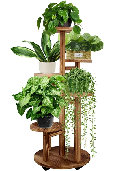 EHFM TİÇARET Mdf Modern Tekerlekli 5'li Kasnaklı Çiçeklik Saksılık ürün görseli 1