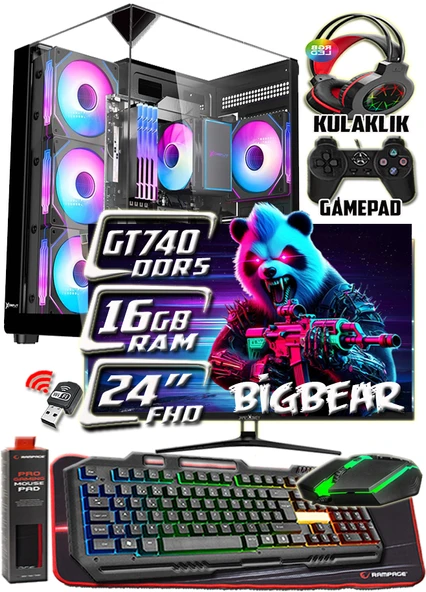 WarboX BİGBEAR 24" Monitör Xeon X5650 16gb Ram 256gb Ssd 250gb Hdd GT740 DDR5-4gb E.kartı Gaming PC ürün görseli 1